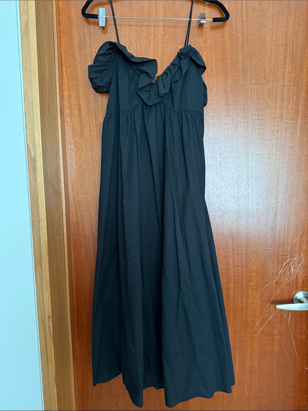H&M Black Ruffle-Trim Spaghetti Strap Dress